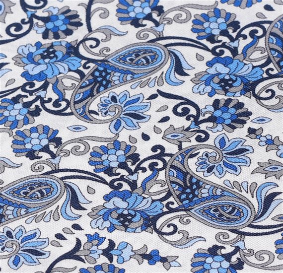 White Pocket Square Blue Paisley