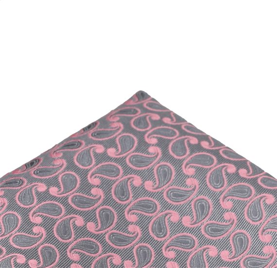 Pañuelo Bolsillo Gris y Rosa Paisley
