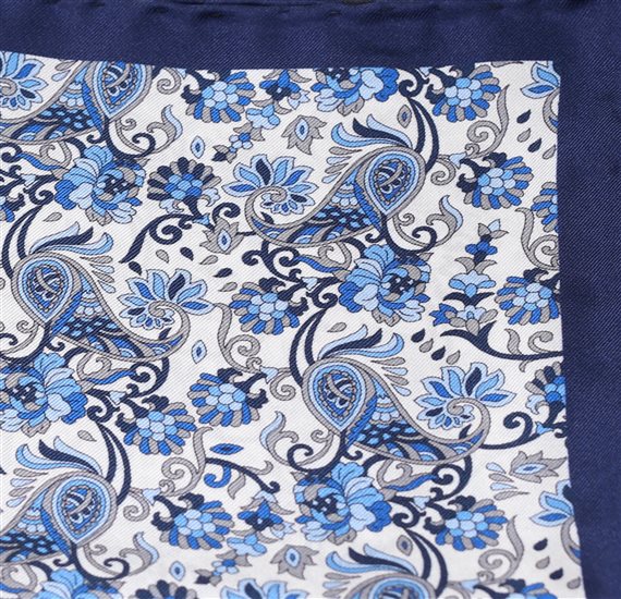 White Pocket Square Blue Paisley