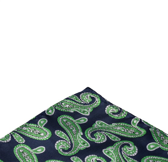 Pañuelo de bolsillo azul con cachemir verde