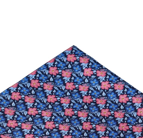 Pocket Square with Blue and Coral Flowers
