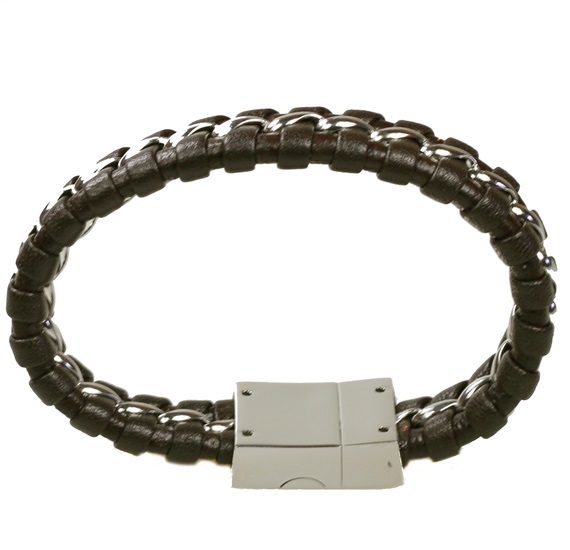 Pulsera de piel trenzada marrón oscura