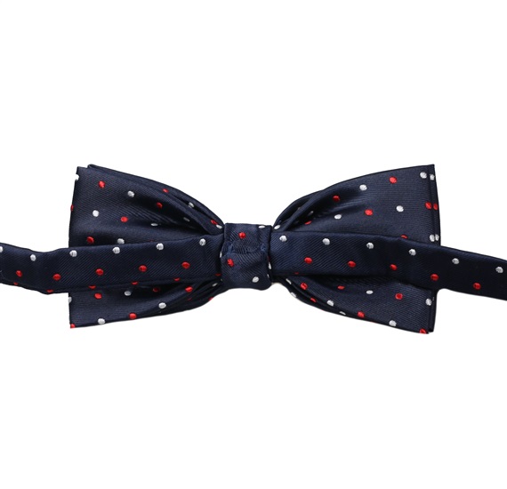 Reverse dark blue bow tie with dots