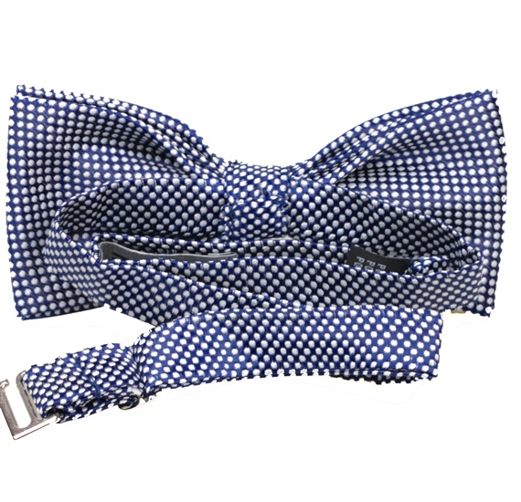 Reverse dark blue bow tie with dots