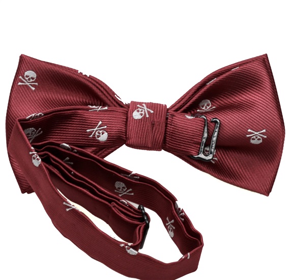 Reverse bordeaux bow tie with skulls
