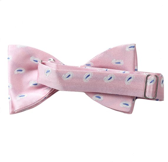 Revés Pajarita seda rosa con paisley azul y blanco