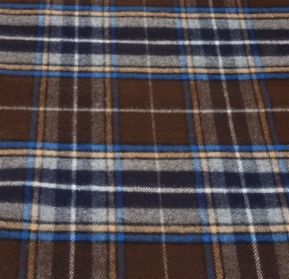 Brown and royal blue checked scarf woven