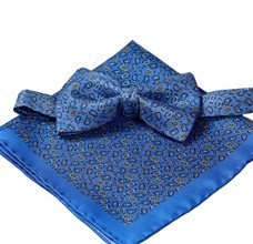 Pajarita y Pañuelo seda azul Francia con Paisley azul