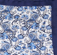 White Pocket Square Blue Paisley