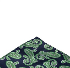 Pañuelo de bolsillo azul con cachemir verde
