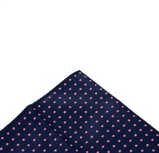 Pañuelo de bolsillo azul marino con lunares fucsia