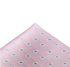 Pañuelo de bolsillo seda rosa con paisley azul y blanco