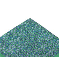 Green silk pocket square with blue Paisley