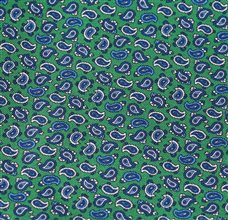 Green silk pocket square with blue Paisley