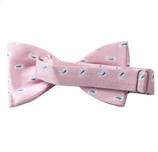 Revés Pajarita seda rosa con paisley azul y blanco