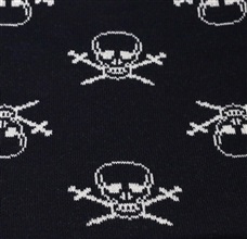 Blue scarf with white skulls woven
