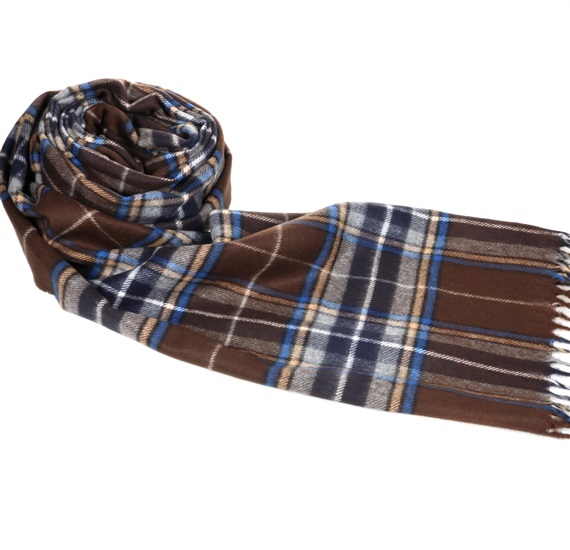 Brown and Royal Blue Checked Scarf