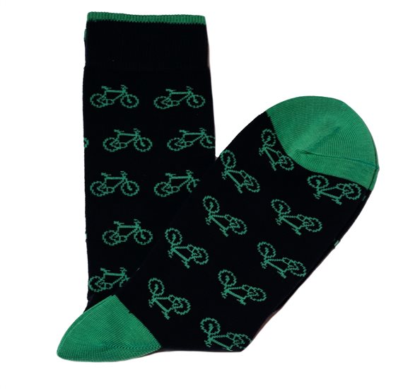 Blue Men's Socks with Green Bicycle