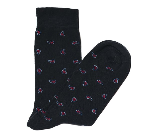 Dark Blue Men's Socks with Red Paisley