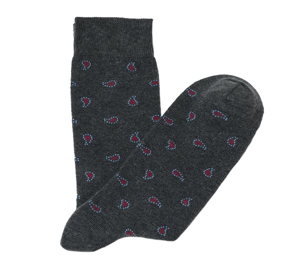 Grey Men's Socks with Red Paisley