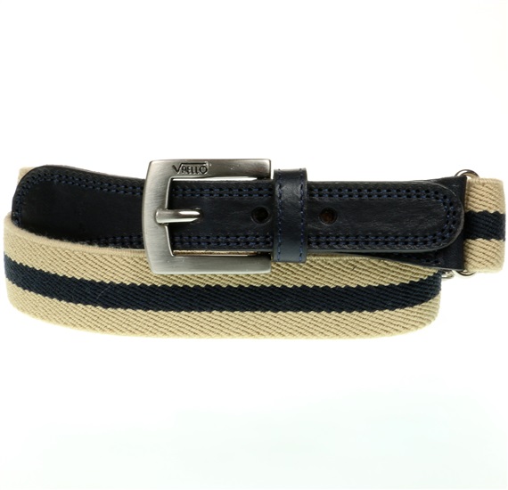 Cinturón Niño Elástico Beige con Raya Azul Marino