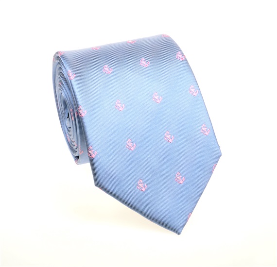 Corbata Anclas Azul Celeste de Seda Natural