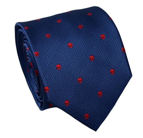 Corbata Azul con Calaveras Rojas