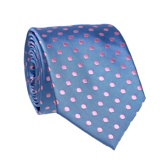 Corbata Azul con Lunares Rosa