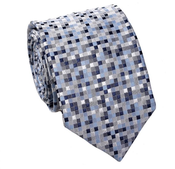 Blue Tie with Geometric Design