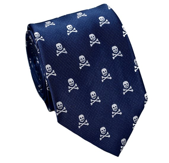 Dark Blue Tie with Skulls