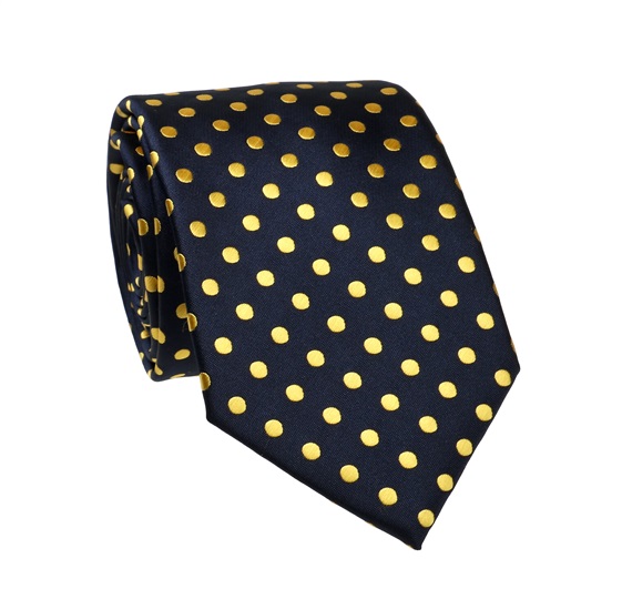 Corbata Azul Marino con Lunares Amarillos