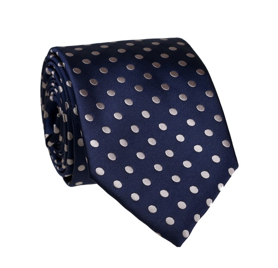 Corbata Azul Marino con Lunares Grises