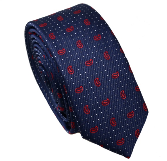 Corbata Estrecha Azul Cachemir Rojo