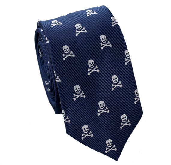 Dark Blue Slim Tie with Skulls