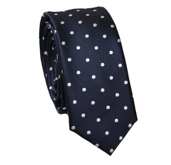 Blue Slim Tie with White Dots