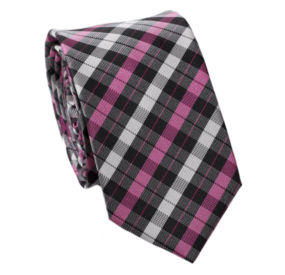 Fucsia and Black Checked Slim Tie