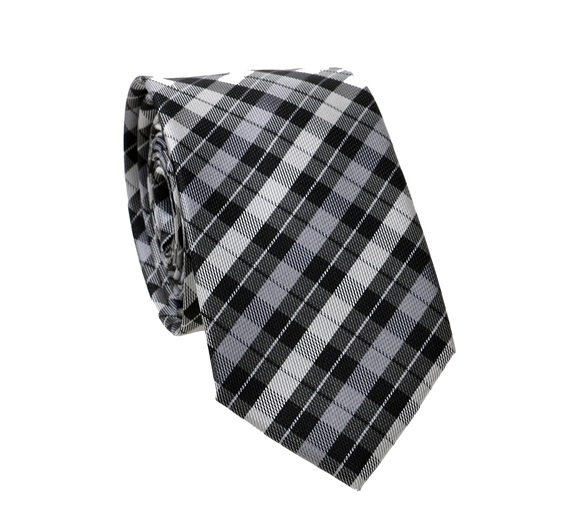 Corbata Estrecha Cuadros Negros y Grises
