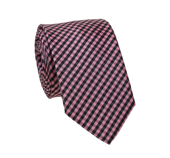Corbata Estrecha Cuadros Vichy Negro y Rosa