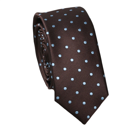 Brown Slim Tie with Blue Sky Dots