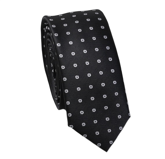Corbata Estrecha Negra Flores Blancas