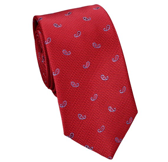 Corbata Estrecha Roja Cachemir Azul
