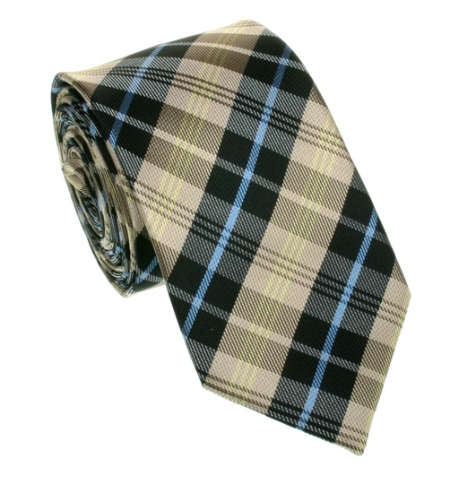 Black and Beige Tartan Skinny Silk Tie