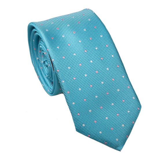 Turquoise Blue Slim Tie with Dots