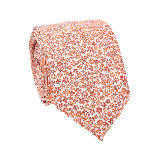 Corbata Flores Naranja en Seda Natural