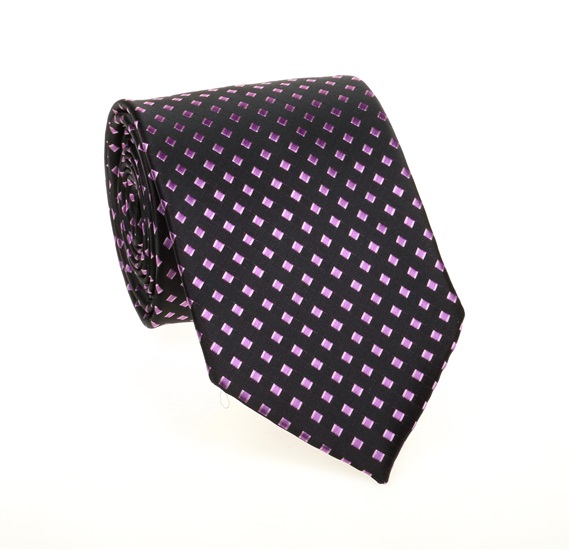 Corbata Negra Cuadrados Morados