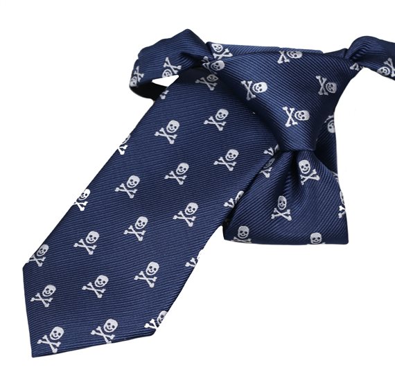 Blue Boy's Tie with Grey Skulls