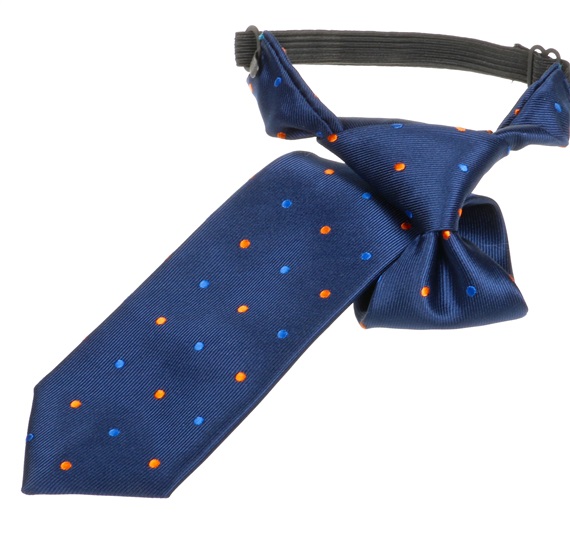 Corbata Niño Azul Marino con Lunares Naranja