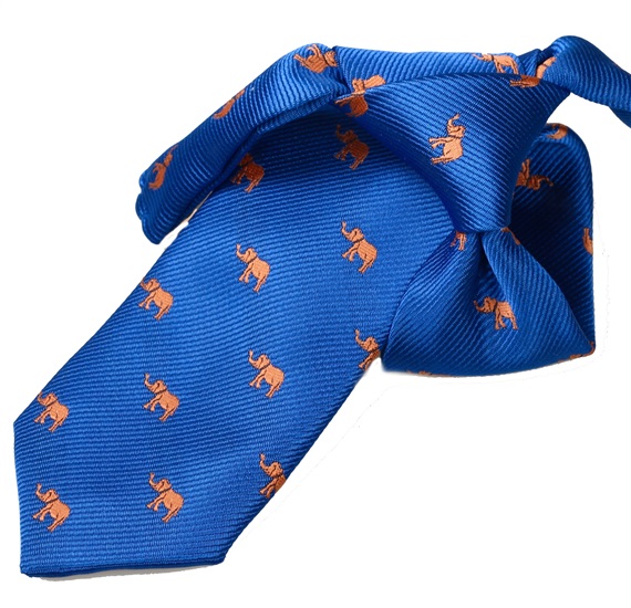 Royal Blue Boy's Tie with Orange Elephants