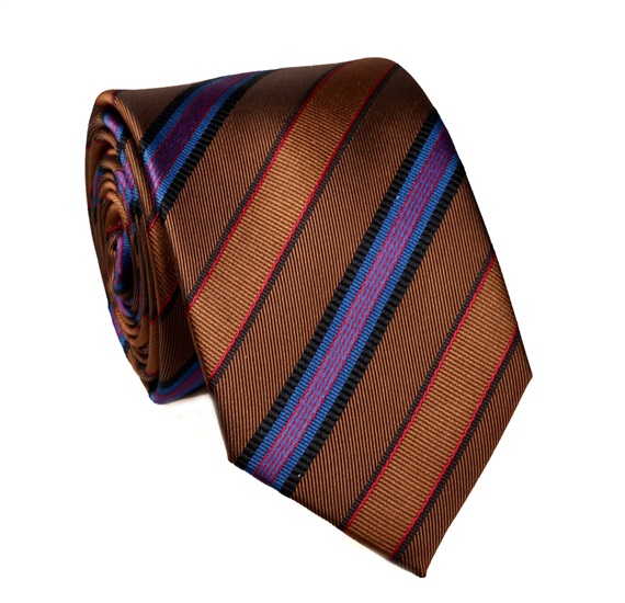Corbata Rayas Azul y Marrones de Seda Natural