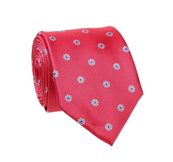 Corbata Roja con Flores en Seda Natural